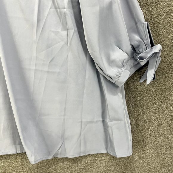 Bloomchic Top Womens Plus 2X 18 20 Blue V Neck tie bow 3/4 Sleeve casual Blouse - Picture 6 of 15